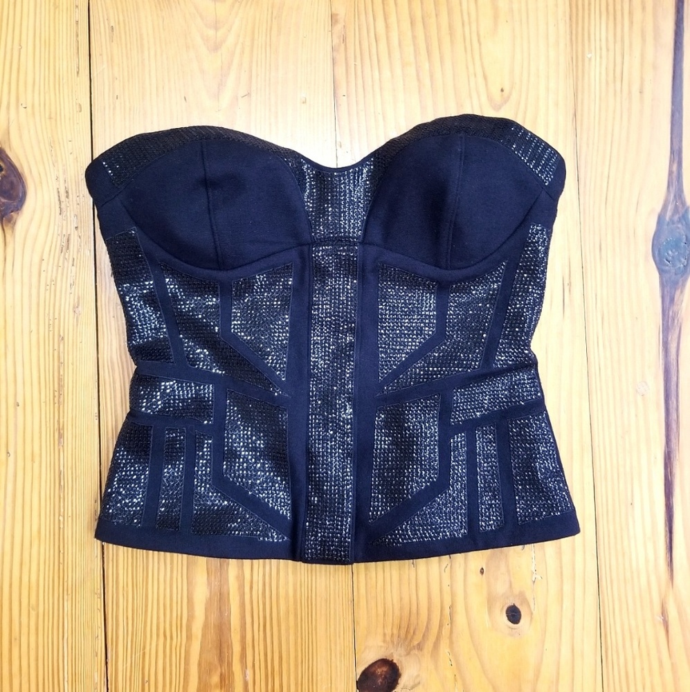 bebe Embellished Strapless Sweetheart Bustier Top